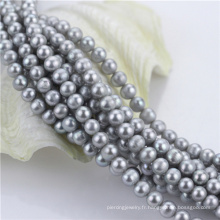 7mm couleur teinte gris Couleur élastique en perles naturelles d&#39;eau douce